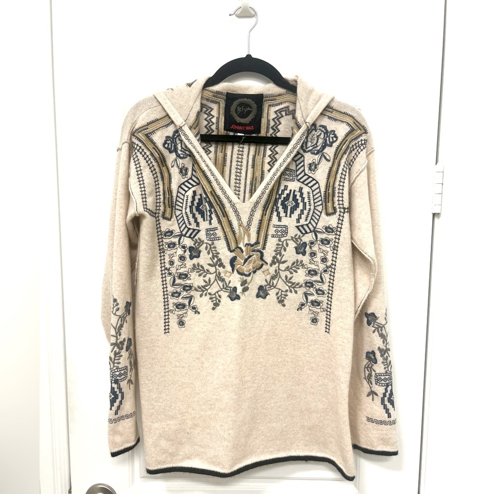 Johnny Was - Hooded Cashmere Embroidered Sweater - Size S